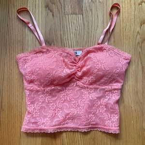 Women's NWOT Forever21 Orange Lace Ruched Bustier Bralette Style Crop Top